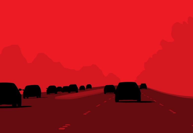 graphic image of cars driving down a red road