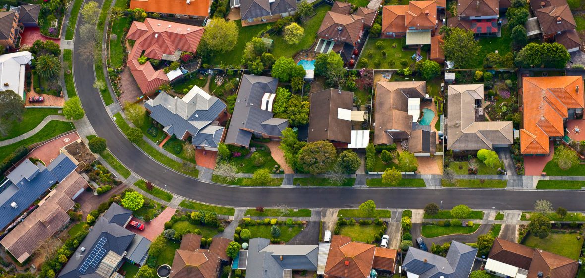 Aerial view of a residential street