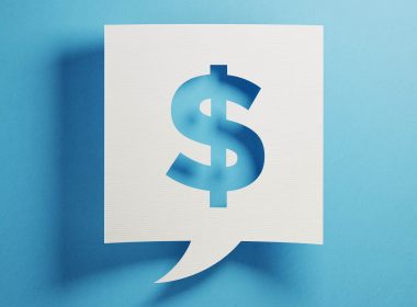 Blue dollar sign on a white background