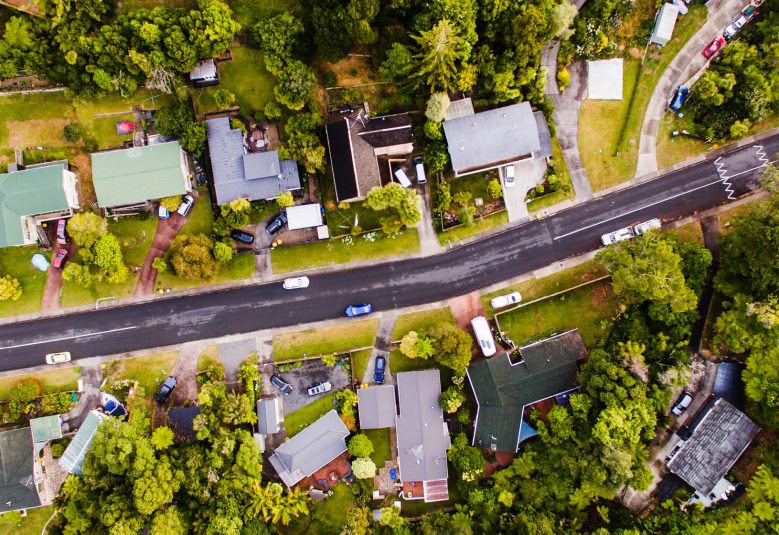 Aerial view of a residential street