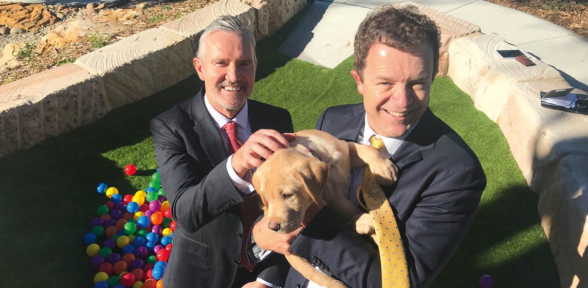 Dale Cleaver with NSW Attorney-General Mark Speakman, who announced the rollout of a new Canine Court Companion Program in July