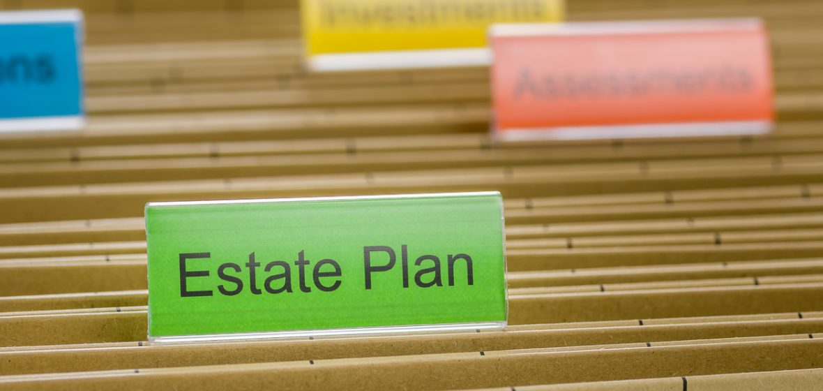 Hanging file folder labeled with Estate Plan