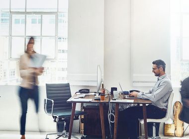 Workers in an open plan office