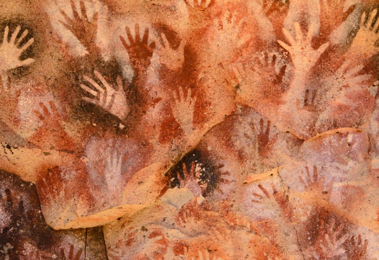 Rock painting of hand prints