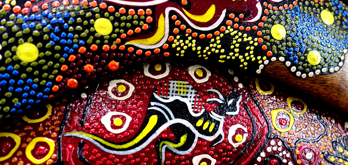 Closeup of decorated boomerangs