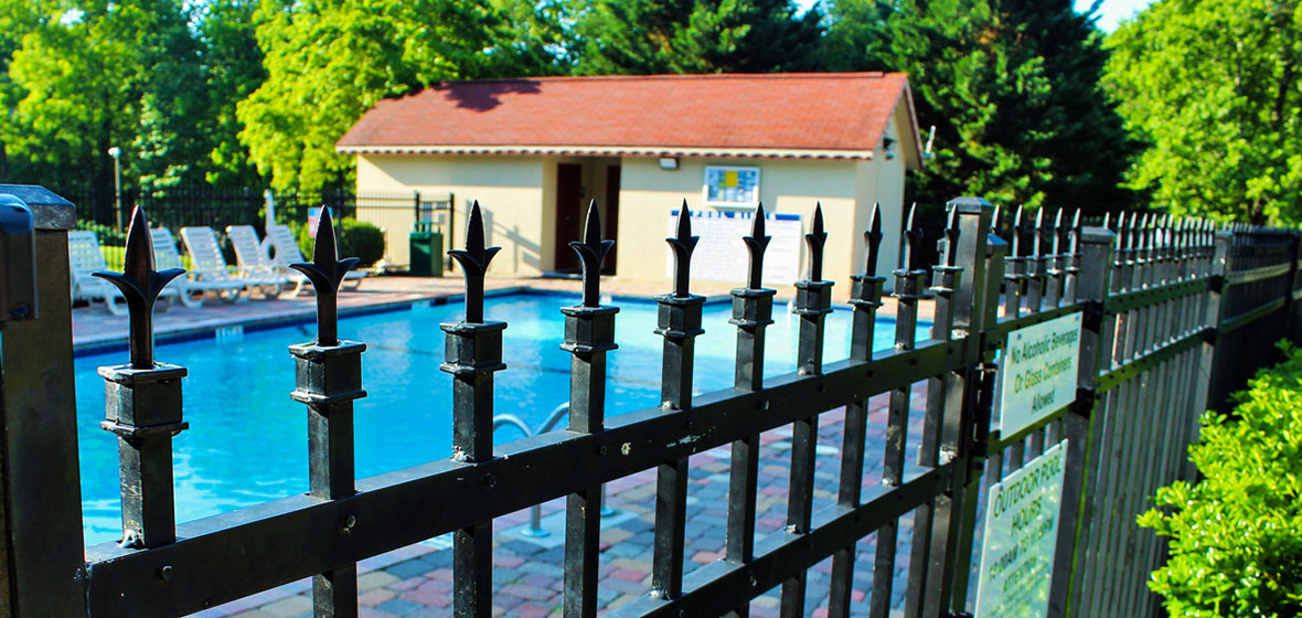 Close up of fence around a swimming pool