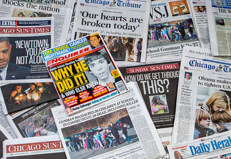 Photo of newspaper stories on the Sandy Hook massacre