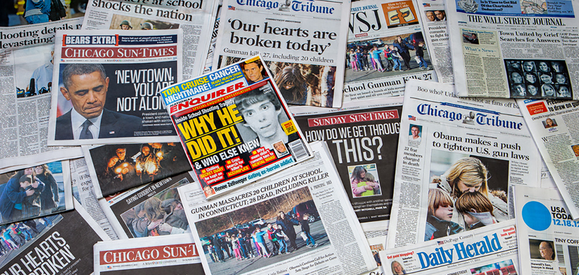 Photo of newspaper stories on the Sandy Hook massacre