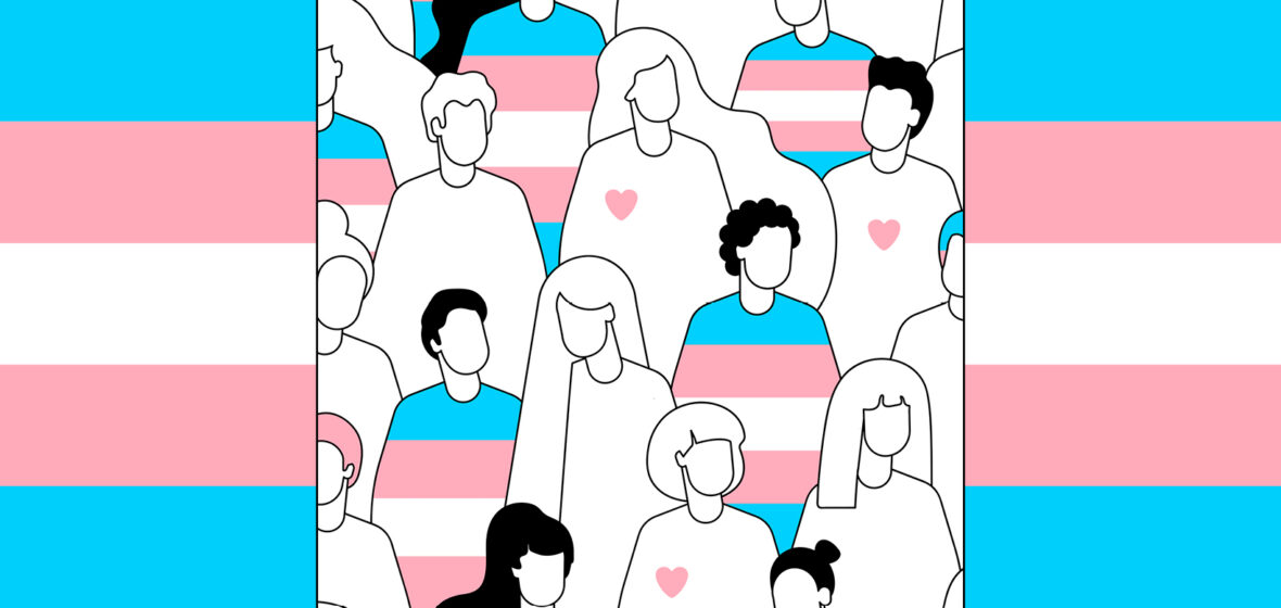 illustration of people in mixed blue and pink to depict Transgender Day of Invisibility