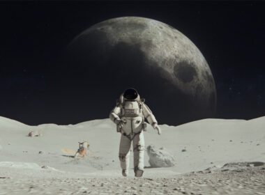 photo of astronaut looking at the moon to illustrate the idea of managing space law